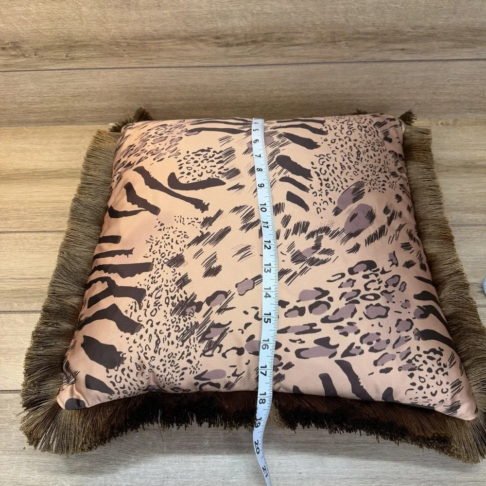 Paoletti Cushion Pillow Duck Feather Safari Animal Print Fringe Decorative